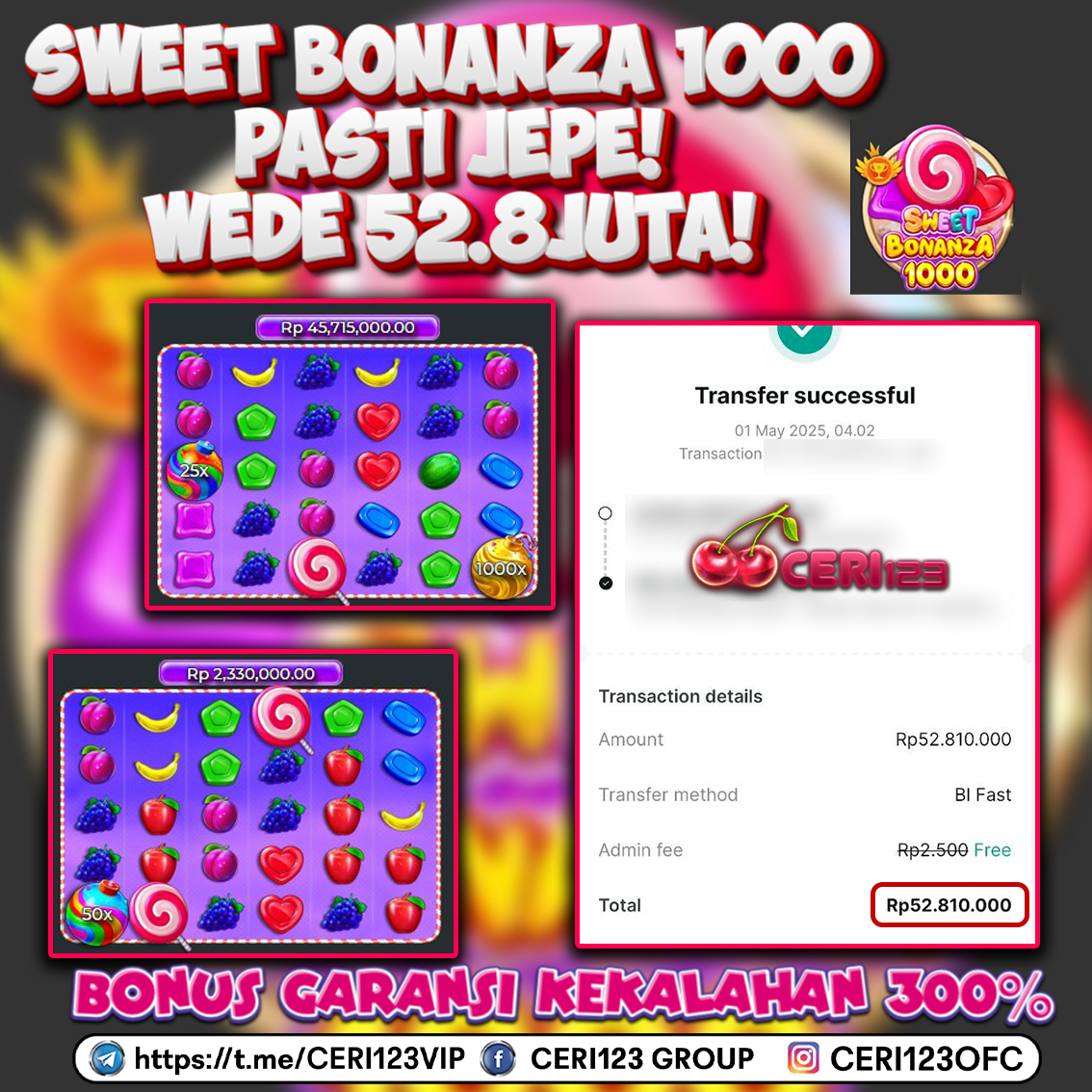 CERI123 JACKPOT SLOT SWEET BONANZA 1000 RP 52.810.000 ID : NAG***